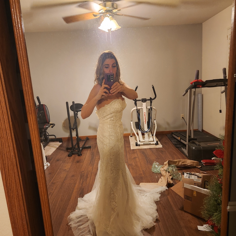 Strapless Ivory Lace Bridal Gown
